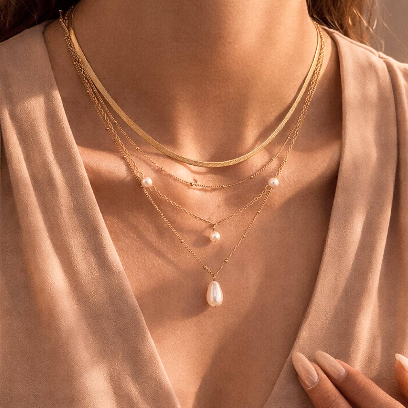 18K Gold PVD Plated Waterproof Stainless Steel Layered Chunky Chain Necklace