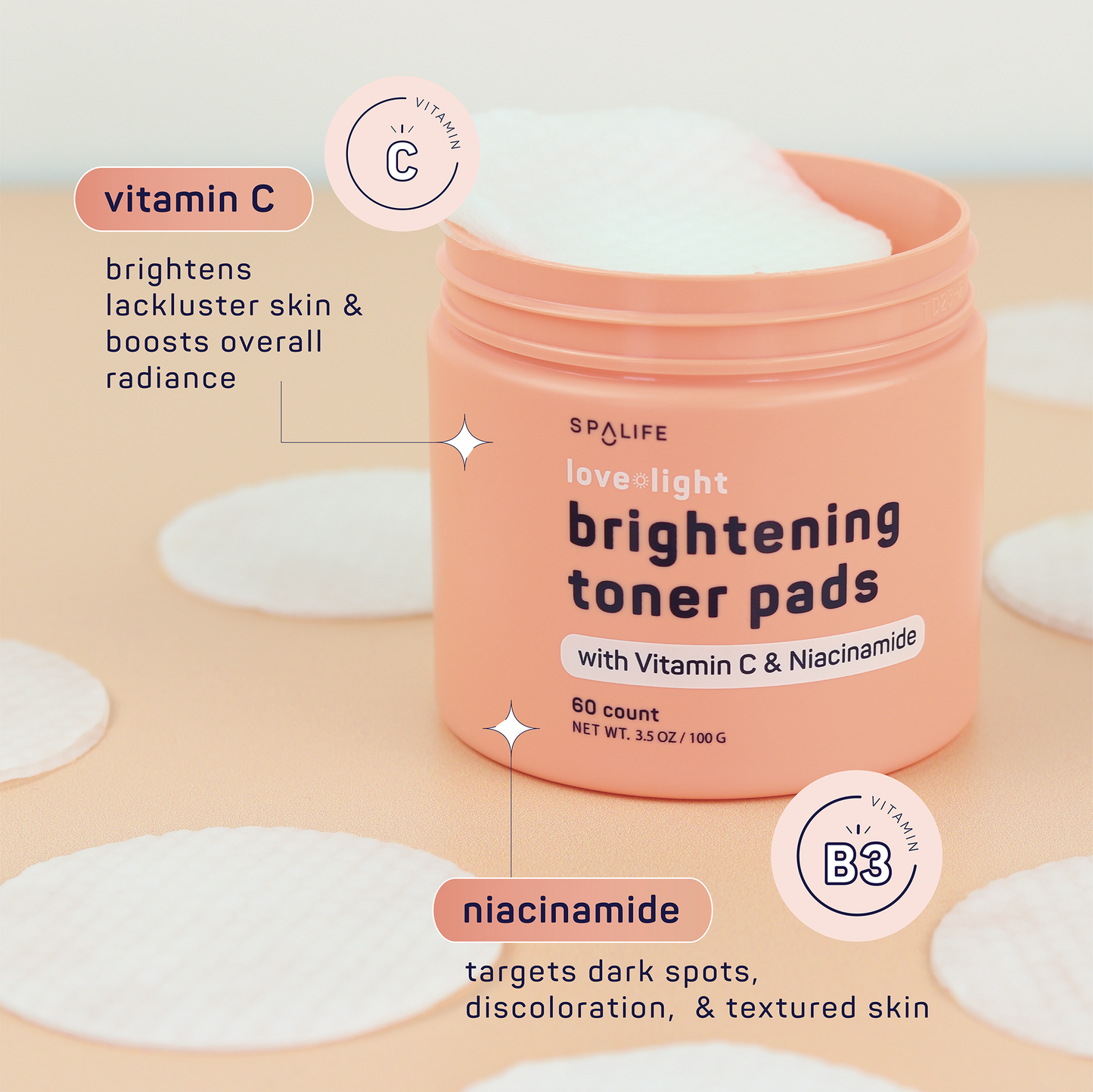 Korean Brightening Toner Pads with Vitamin C & Niacinamide – 60 Count