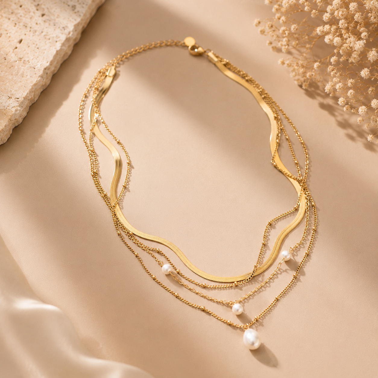 18K Gold PVD Plated Waterproof Stainless Steel Layered Chunky Chain Necklace