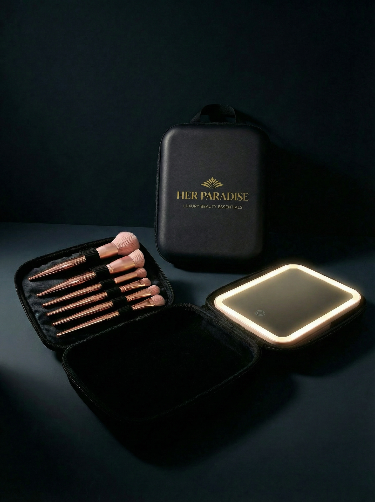 Her Paradise LED Makeup Case with Mirror & 8-Piece Brush Set