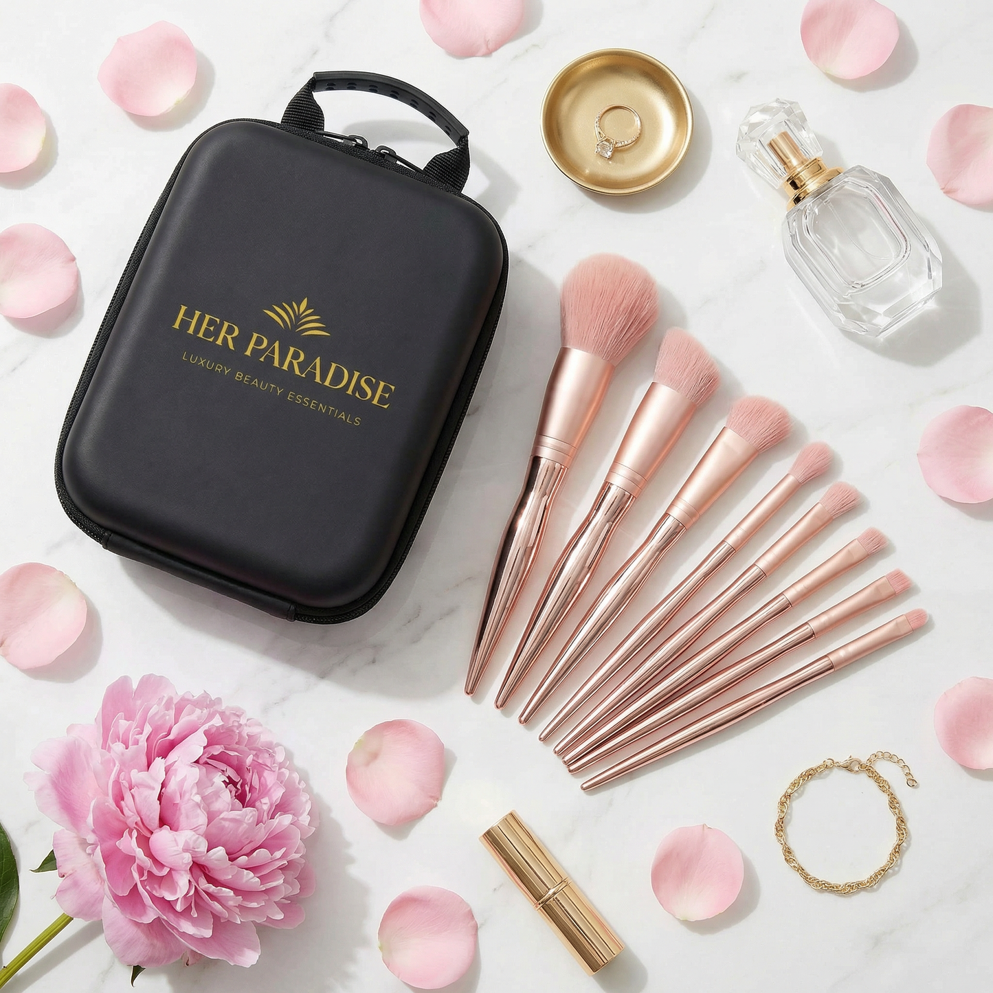 Her Paradise LED Makeup Case with Mirror & 8-Piece Brush Set