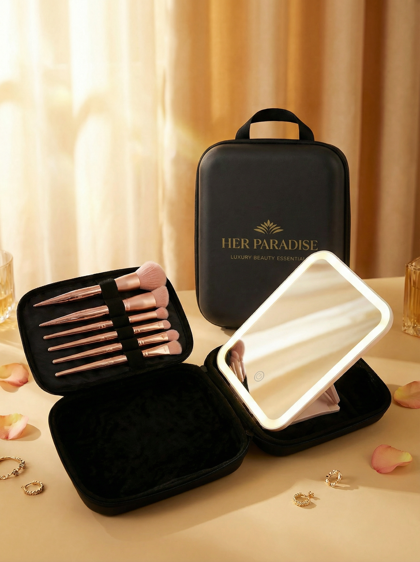 Her Paradise LED Makeup Case with Mirror & 8-Piece Brush Set