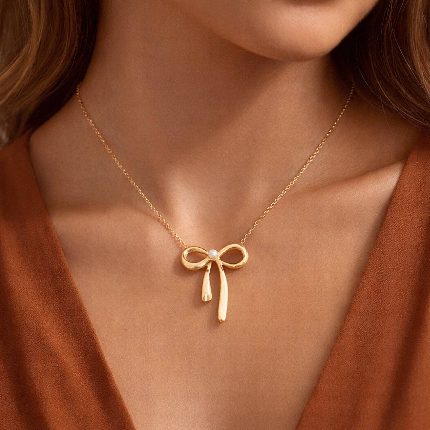 18K Gold PVD Plated Waterproof Stainless Steel Bow Necklace