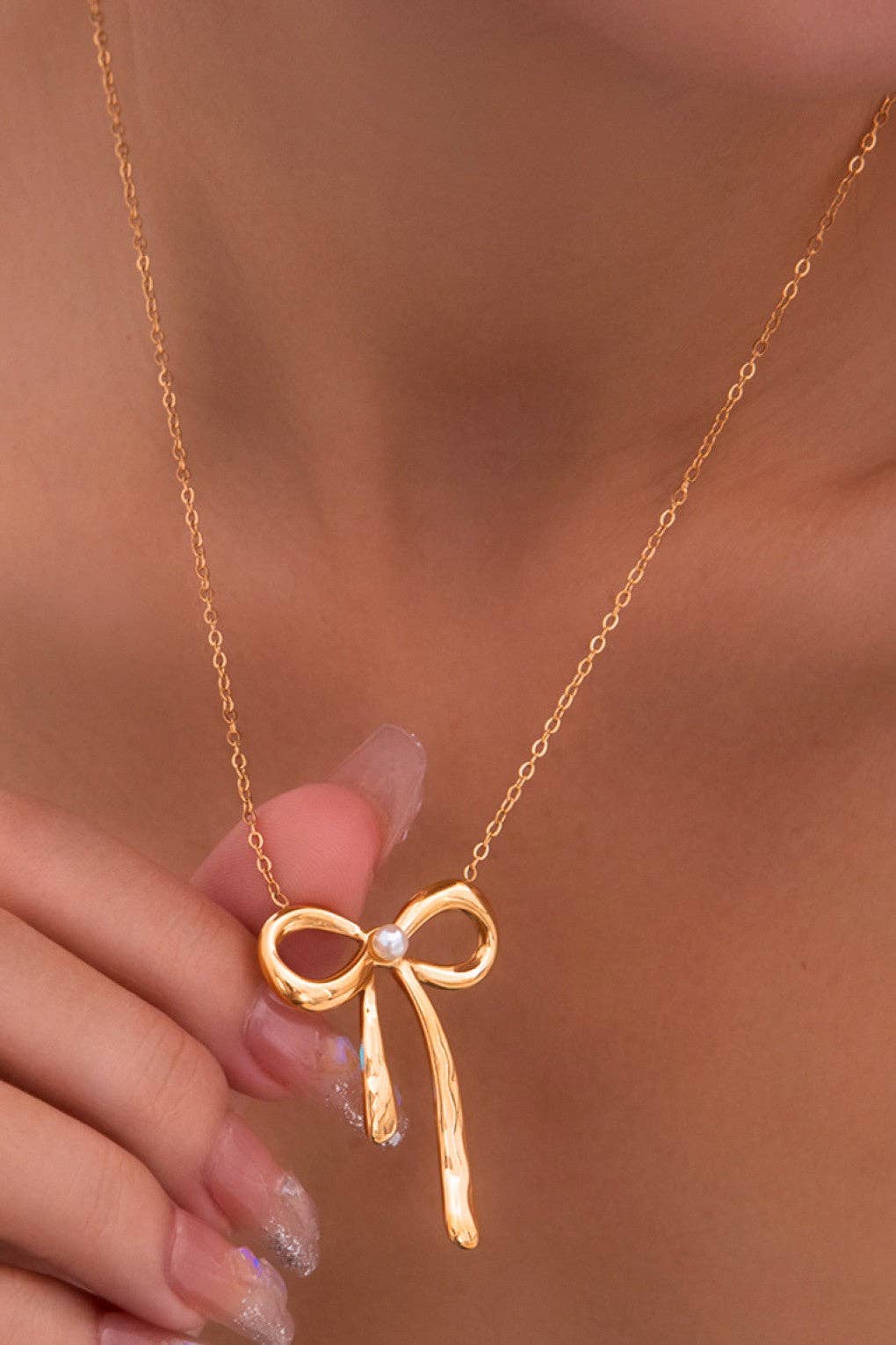 18K Gold PVD Plated Waterproof Stainless Steel Bow Necklace