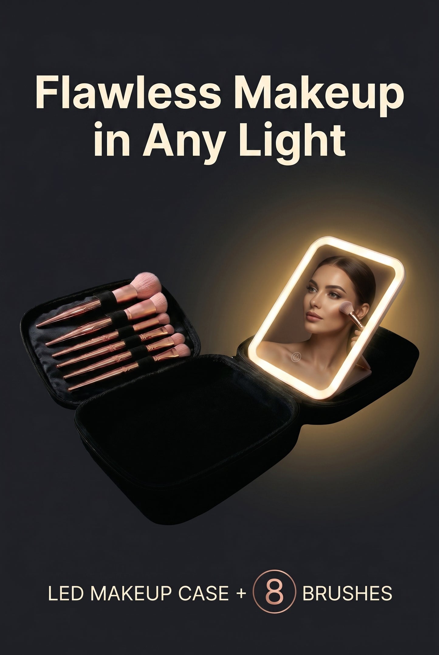 Her Paradise LED Makeup Case with Mirror & 8-Piece Brush Set