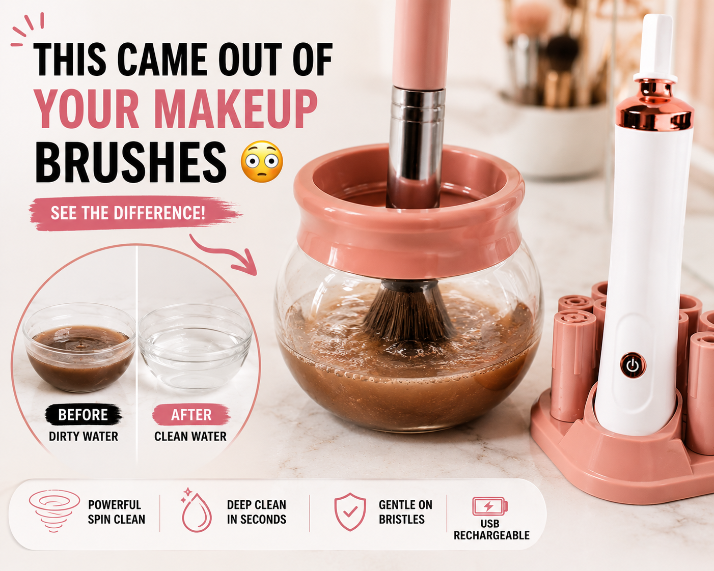 Electric Makeup Brush Cleaner – Rose Gold