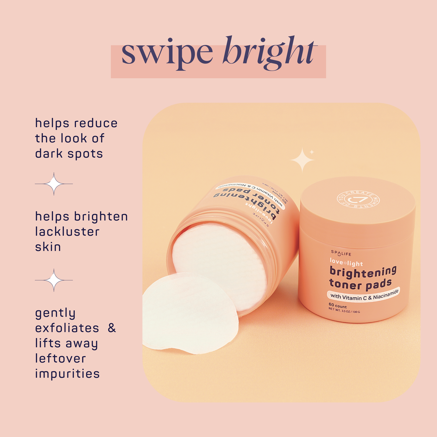 Korean Brightening Toner Pads with Vitamin C & Niacinamide – 60 Count