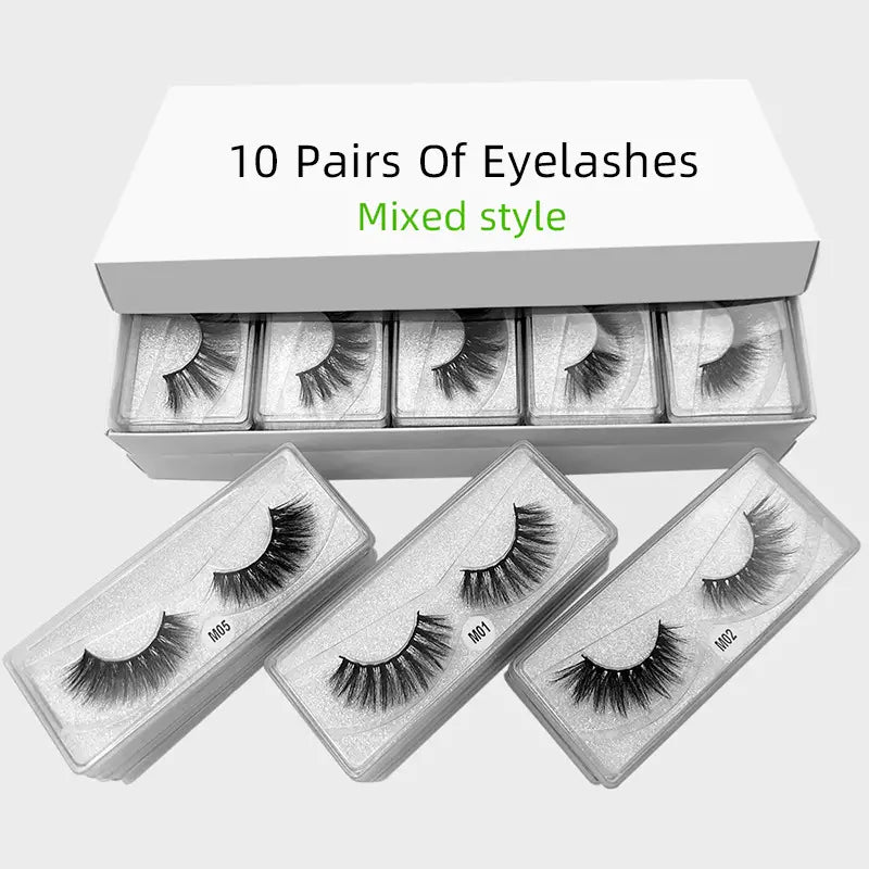 10 Pairs Mixed 3D Thick False Lashes – Natural Look Variety Set