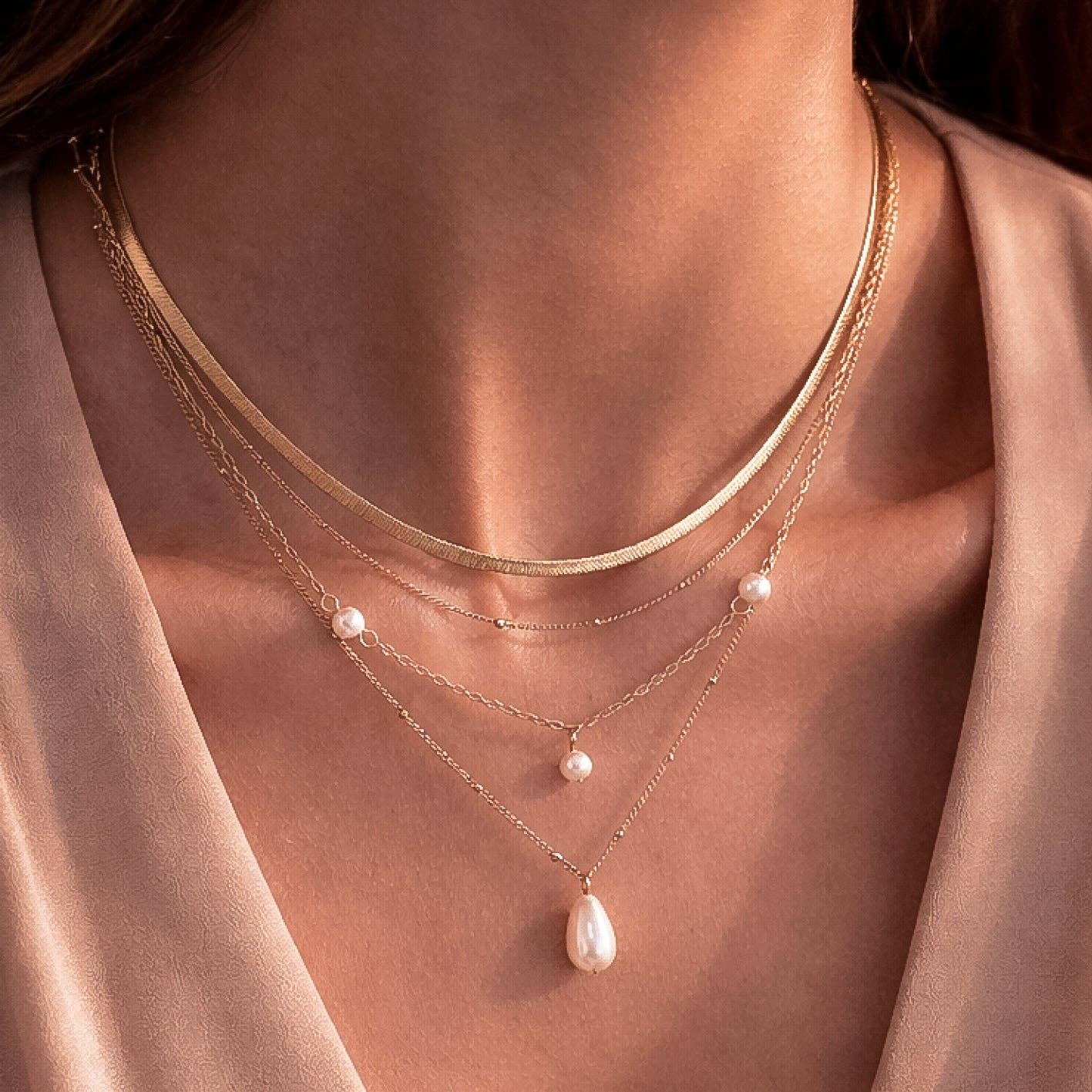 18K Gold PVD Plated Waterproof Stainless Steel Layered Chunky Chain Necklace