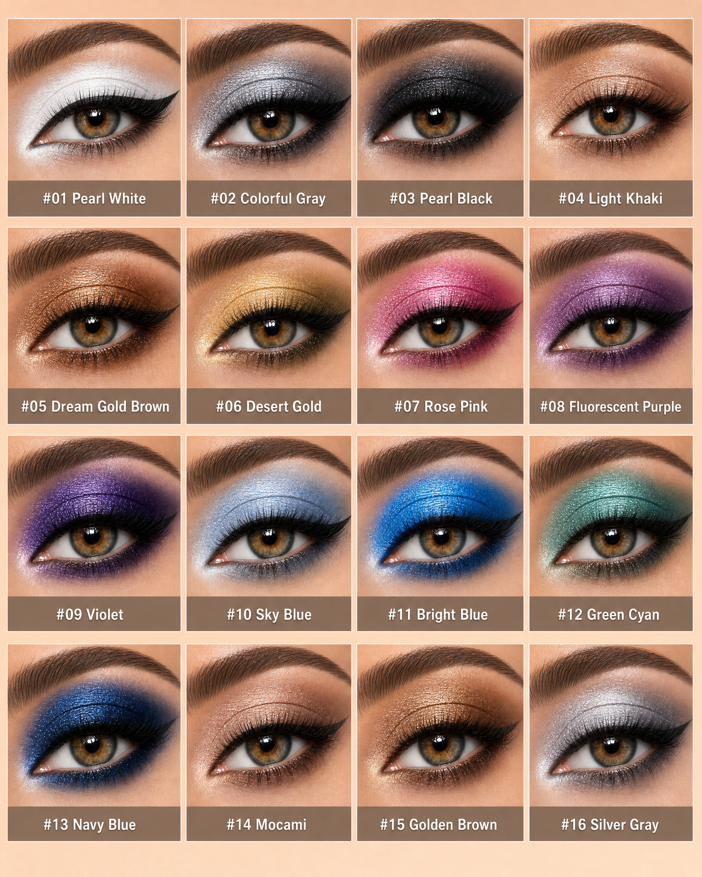 16-Color Pearlescent Eyeshadow & Eyeliner Pen Set